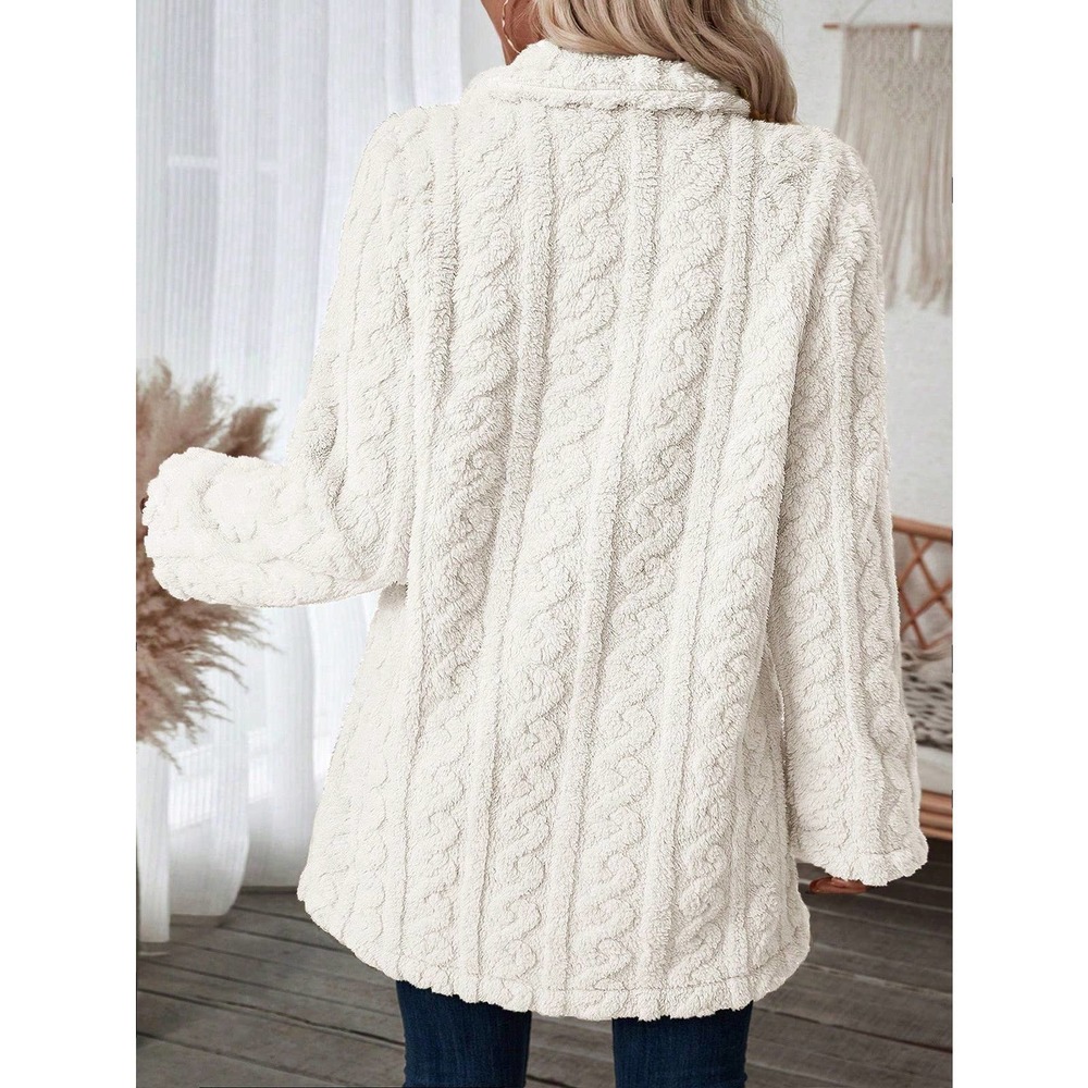 minimalist Double Breasted Lapel collar ribbed knit teddy Coat - Picture 4 of 11